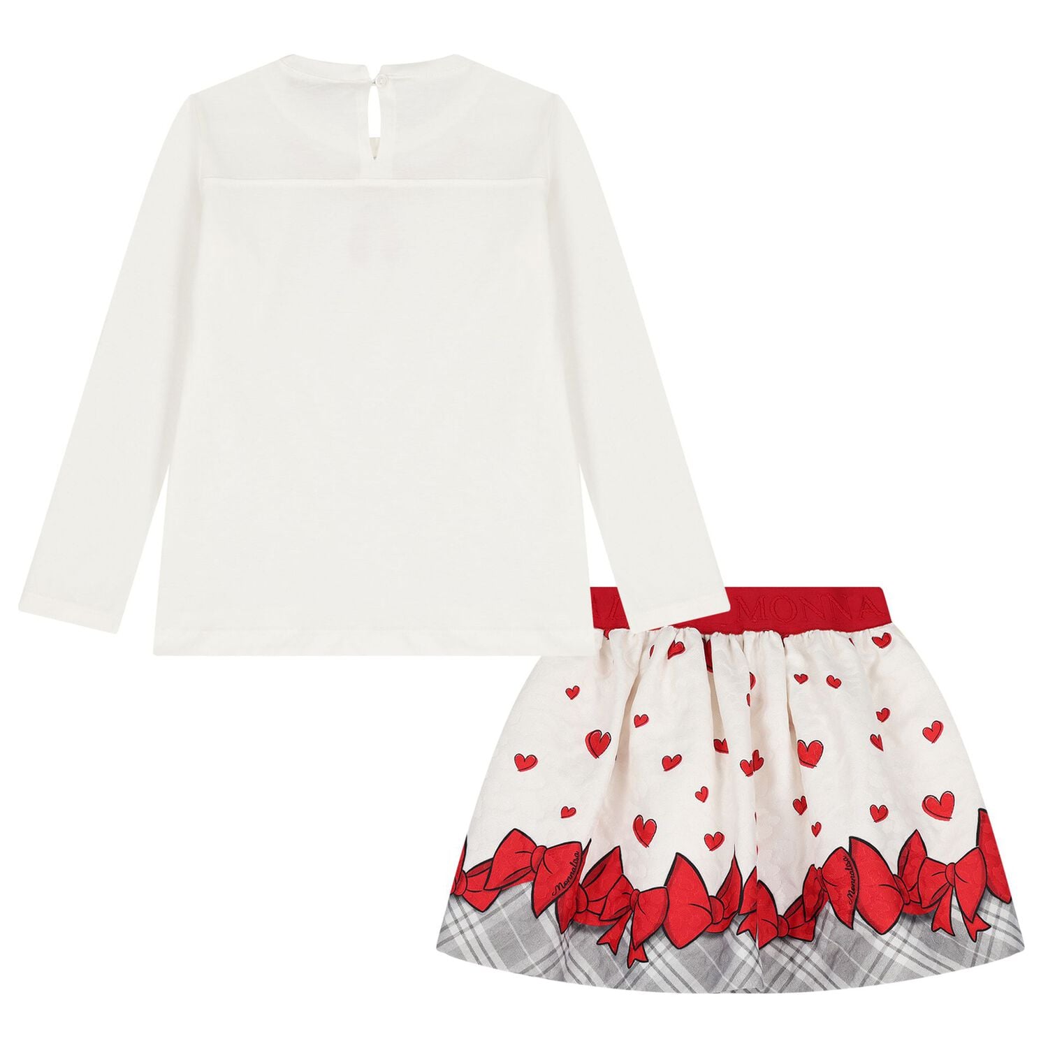 Girls Ivory & Red Bow Skirt Set, 1, hi-res