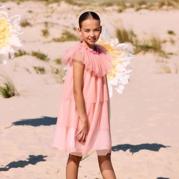 Girls Pink Polka Dot Tulle Dress