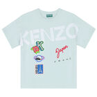 تيشيرت بالشعار باللون الأكوا للبنات , 1, hi-res