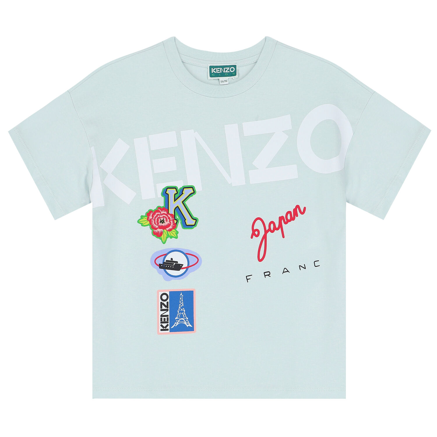 تيشيرت بالشعار باللون الأكوا للبنات , 1, hi-res