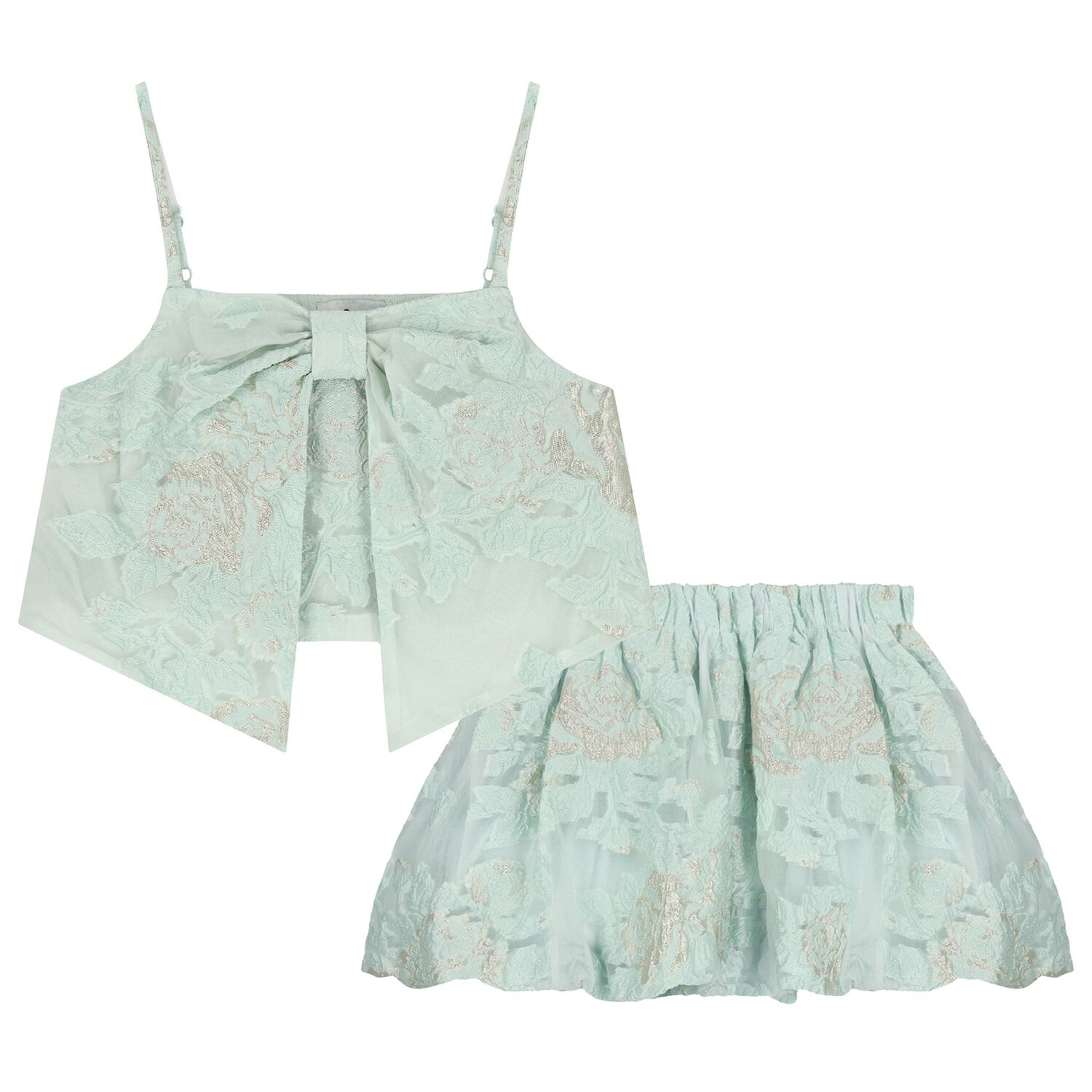Girls Green Jacquard Skirt Set, 1, hi-res image number null