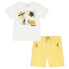 Boys White & Yellow Surfing Board Shorts Set, 2, hi-res