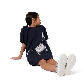 Girls Navy Blue Logo Bag Dress