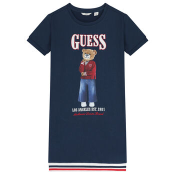 Girls Navy Blue Teddy Bear Logo Dress