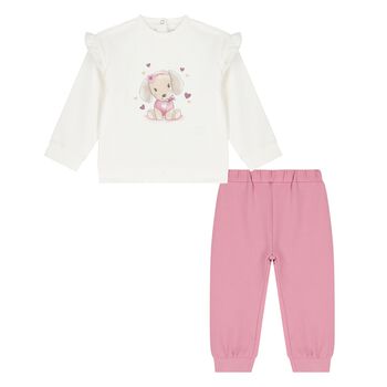 Younger Girls Ivory & Pink Tracksuit