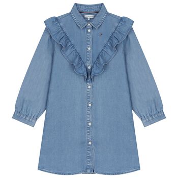 Girls Blue Ruffled Denim Dress