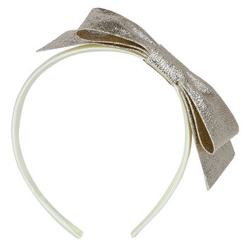 Girls Silver & Ivory Bow Headband
