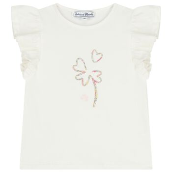 بلوزة بناتي باللون العاجي مزينة بكشكشة و زهور