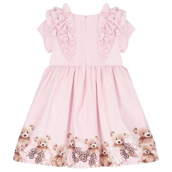 Girls Pink Teddy Bear Ruffled Dress