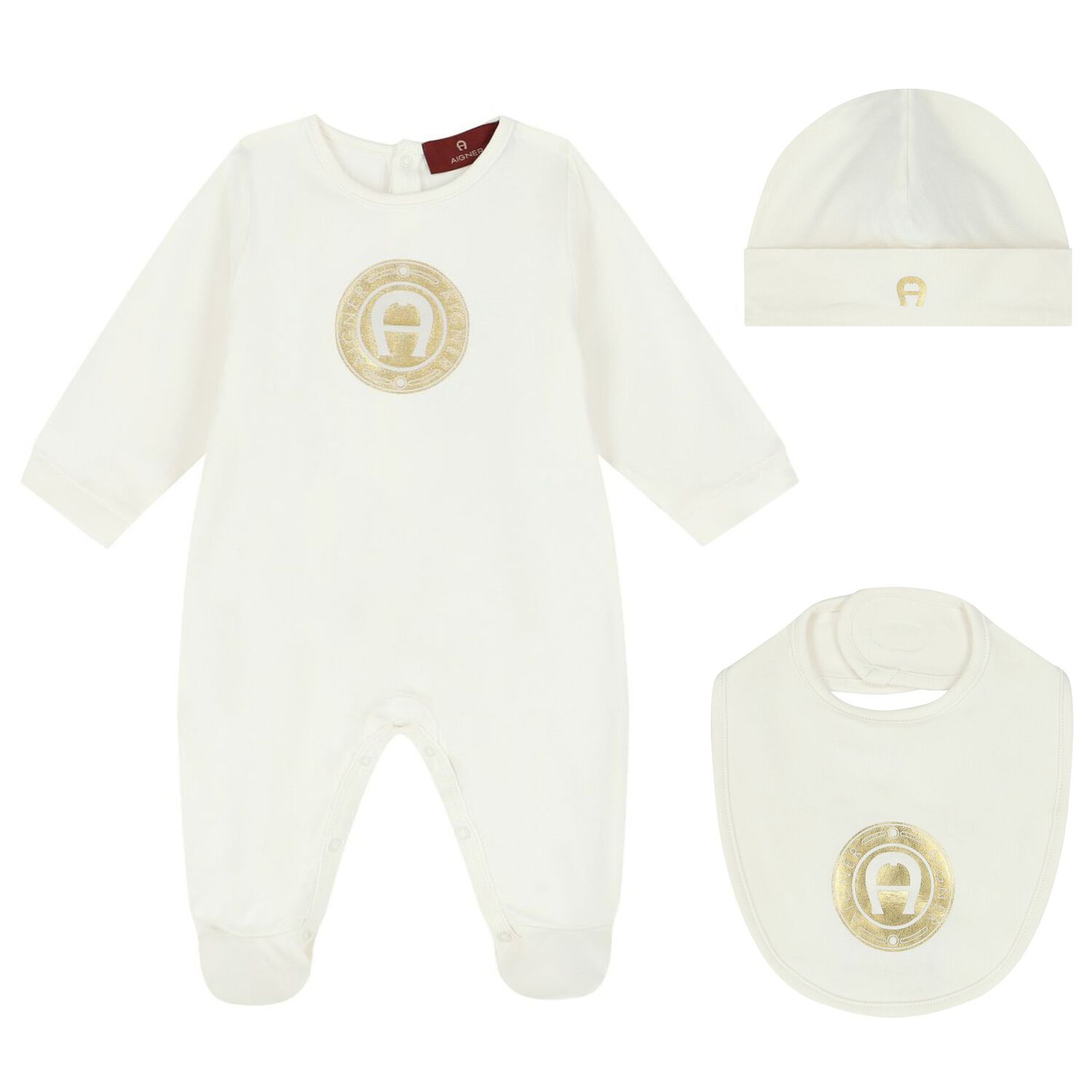 Ivory & Gold Logo Babygrow Gift Set, 1, hi-res image number null