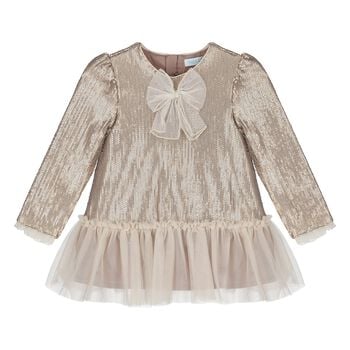 Younger Girls Gold Embellished Sequin Dress