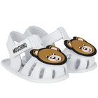 White Teddy Bear Logo Baby Sandals, 1, hi-res