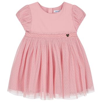 Younger Girls Pink Pleated Tulle Dress