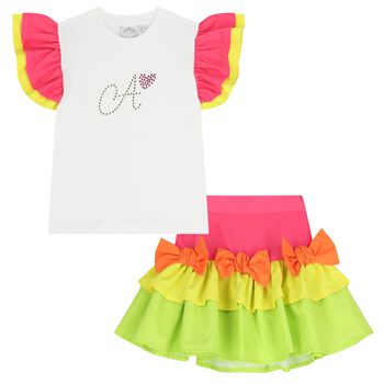 Girls Pink & Green Tiered Skirt Set