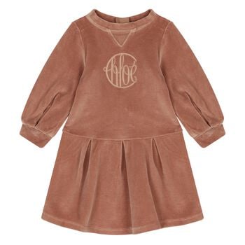 Younger Girls Pink Logo Velour Dress