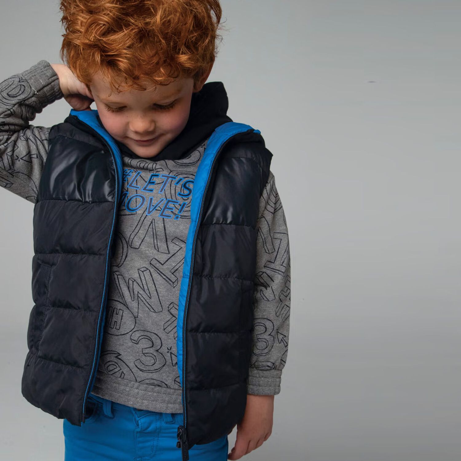 Boys Navy Blue & Blue Reversible Padded Gilet, 1, hi-res image number null
