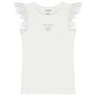 Girls White Logo Ribbed Top, 1, hi-res