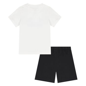 Younger White & Black Logo Shorts Set