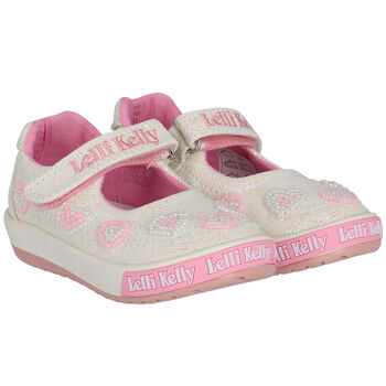 Girls Ivory Iridescent Logo  Sequin Shoes