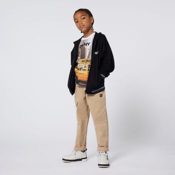 Boys Black Logo Hooded Zip Up Top