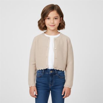 Girls Beige Knitted Cardigan