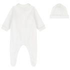 Beige Embroidered Teddy Bear Babygrow, 1, hi-res