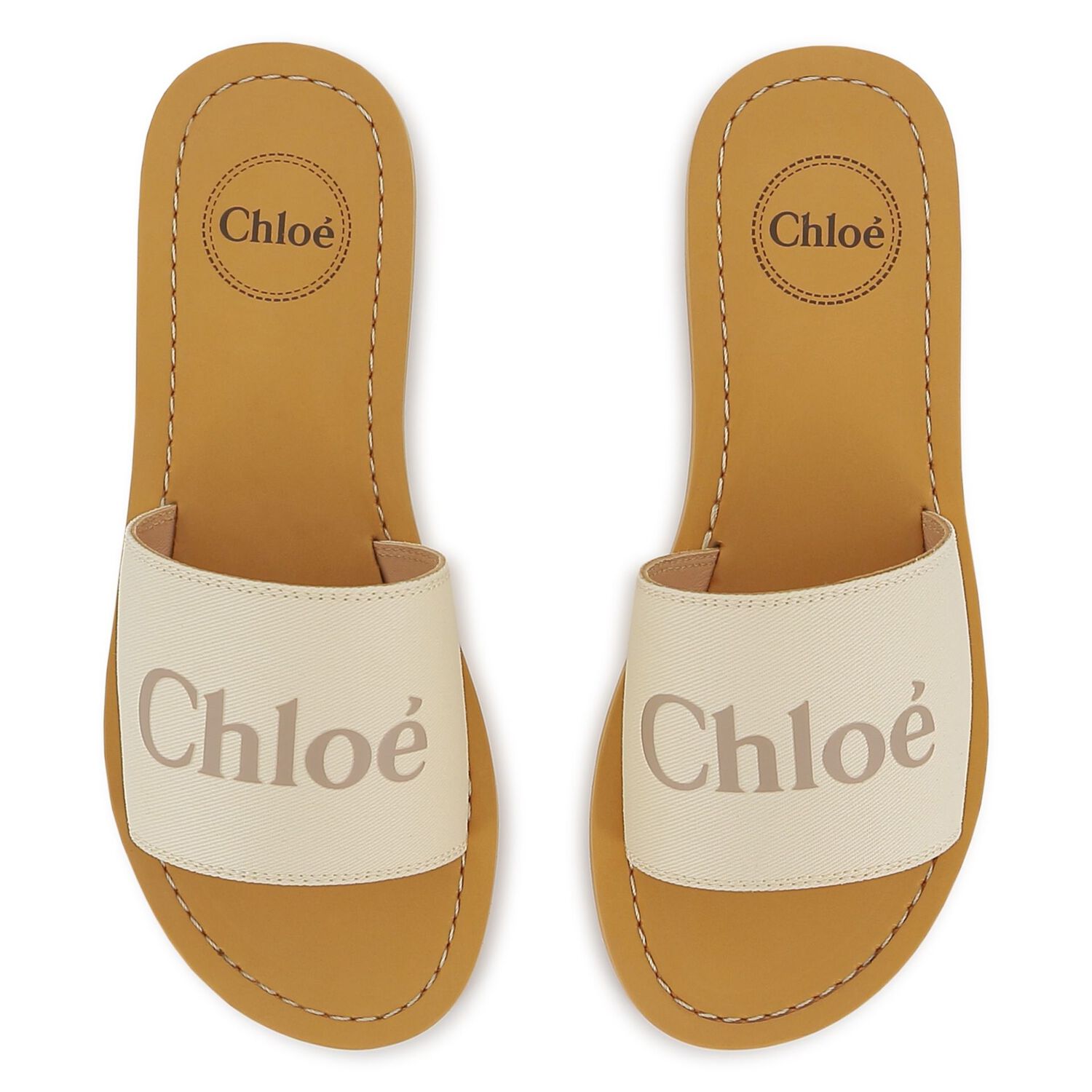 Girls Mini Me Ivory & Beige Logo Sliders, 1, hi-res