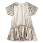 Girls Metallic Gold Pleated Dress , 1, hi-res