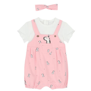 Baby Girls White & Pink Zebra Romper Set