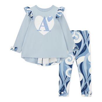Girls Blue Logo Swirl Leggings Set