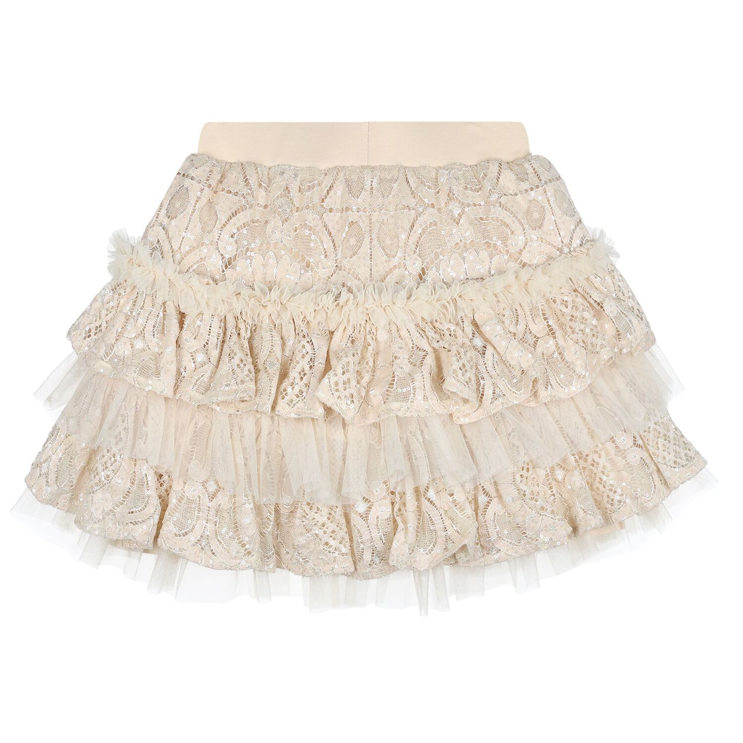 Girls Beige Lace Sequin Tiered Olivia Skirt, 1, hi-res