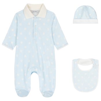 Baby Boys White & Blue Logo Babygrow Gift Set