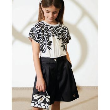 Girls White & Black Floral Handbag