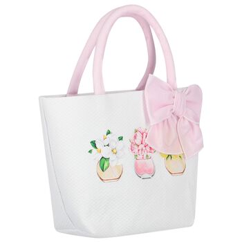 Girls Pink & Ivory Bow Floral Hand Bag