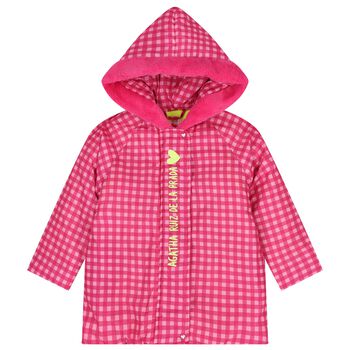 Girls Pink Gingham Logo Hooded Puffer Coat
