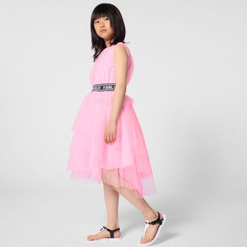 Girls Pink Logo Tulle Dress