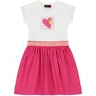 فستان بنات بالشعار وطبعة قلب باللون الأبيض والزهرى, 1, hi-res