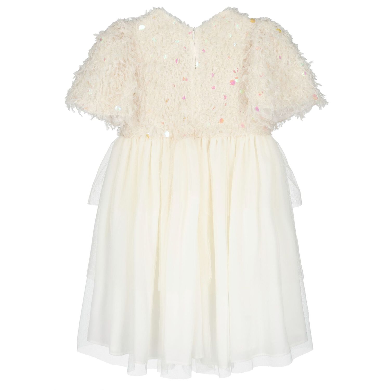 Girls Ivory Embellished Sequin Dress, 1, hi-res