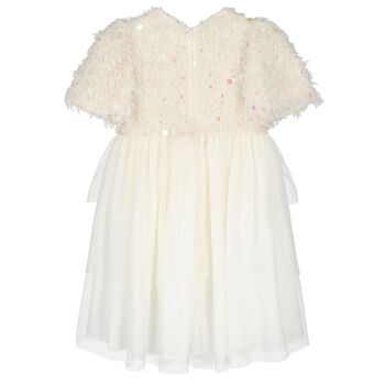 Girls Ivory Embellished Sequin Dress