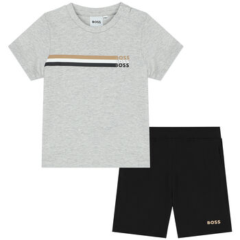Younger Boys Grey & Black Shorts Set