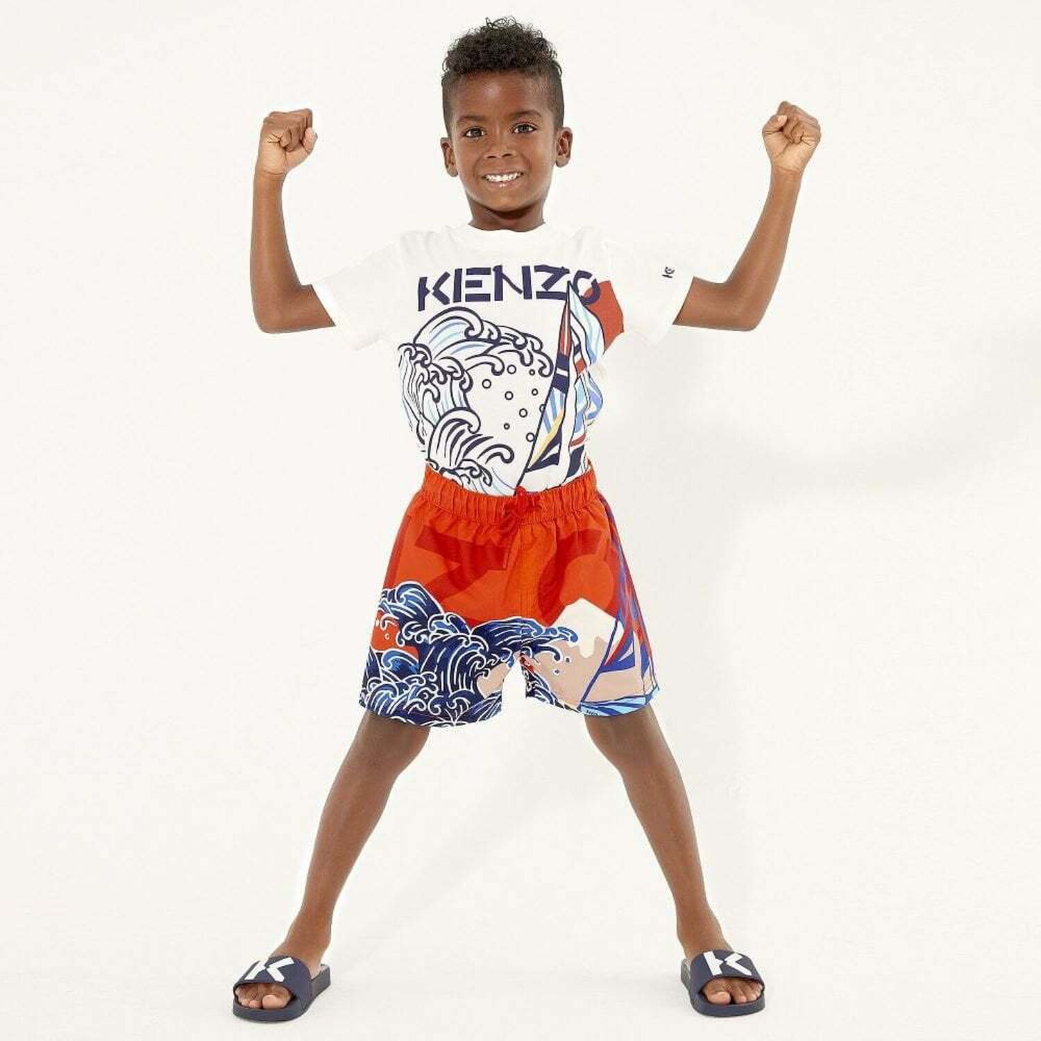 Boys Navy Logo Sliders, 1, hi-res