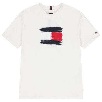 Tommy Hilfiger Boys White Logo T-Shirt, 4 Boys White Logo T-Shirt