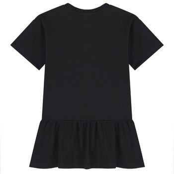 Girls Black Teddy Bear Logo Dress