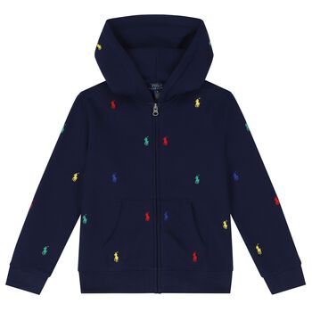 Ralph Lauren Boys Navy Blue Logo Hooded Zip Up Top, 1 Boys Navy Blue Logo Hooded Zip Up Top