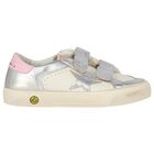 Girls Ivory & Silver Logo Trainers, 1, hi-res