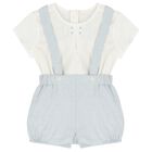 Baby Boys White & Blue Shorts Set , 1, hi-res