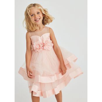 Girls Pink Floral Tulle Dress