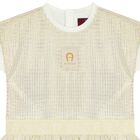 Girls Ivory & Gold Logo Dress, 1, hi-res