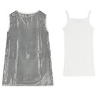 Girls Gold & White Logo Dress Set, 1, hi-res