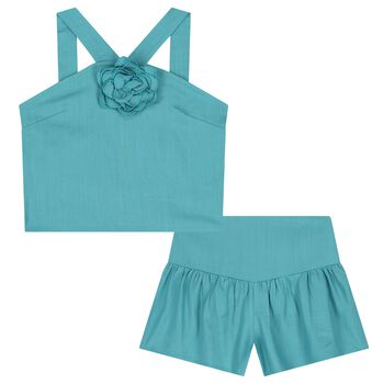 Girls Blue Flower Shorts Set